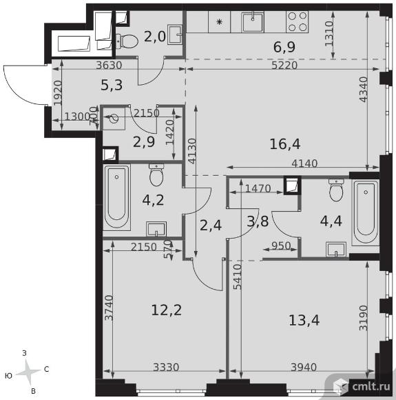 3-комнатная квартира 73,9 кв.м - ЖК "Sydney City". Фото 1.