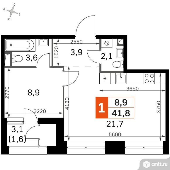 1-комнатная квартира 41,8 кв.м - ЖК "Sky Garden". Фото 1.