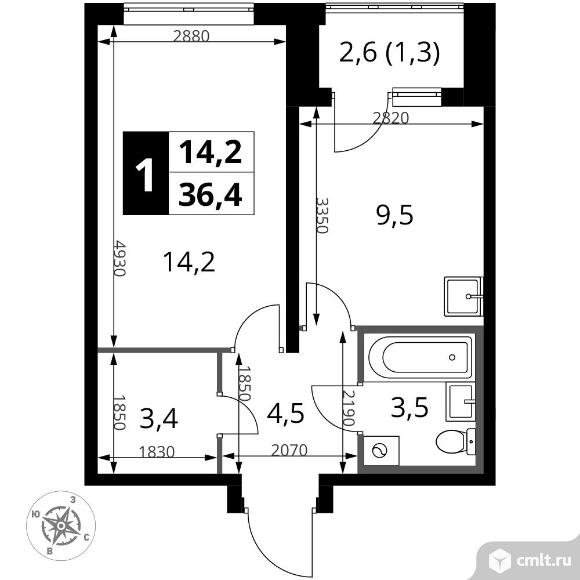 1-комнатная квартира 36,4 кв.м - ЖК "1-й Донской". Фото 1.