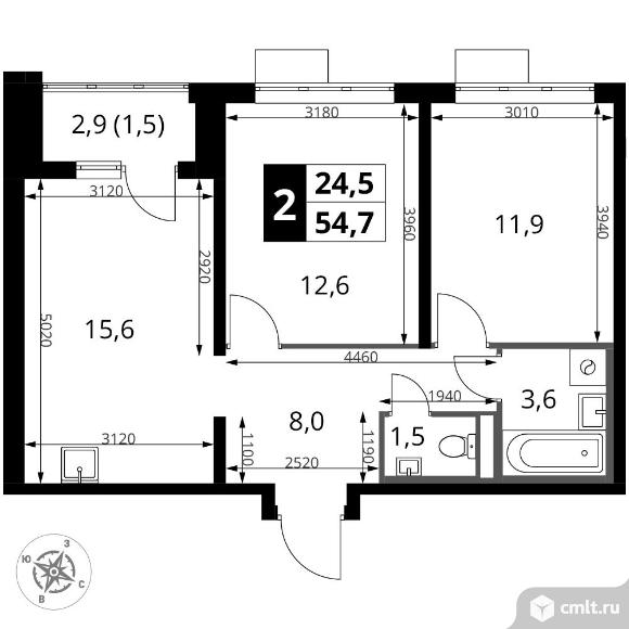 2-комнатная квартира 54,7 кв.м - ЖК "1-й Донской". Фото 1.