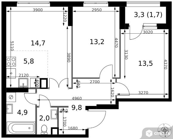 3-комнатная квартира 65,6 кв.м - ЖК "1-й Измайловский". Фото 1.