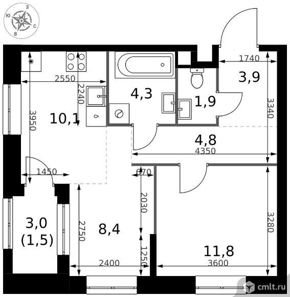 2-комнатная квартира 46,7 кв.м - ЖК "1-й Измайловский". Фото 1.