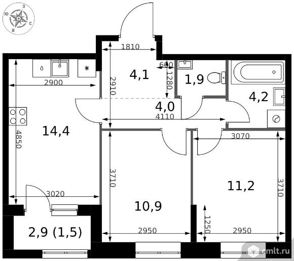 2-комнатная квартира 52,2 кв.м - ЖК "1-й Измайловский". Фото 1.