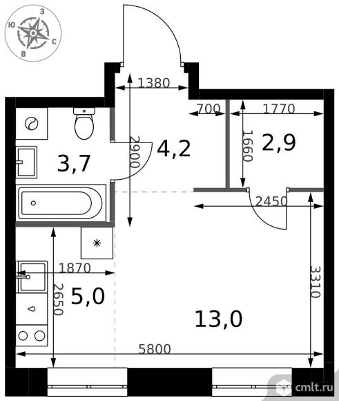 1-комнатная квартира 28,8 кв.м - ЖК "1-й Измайловский". Фото 1.