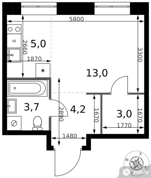 1-комнатная квартира 28,9 кв.м - ЖК "1-й Измайловский". Фото 1.
