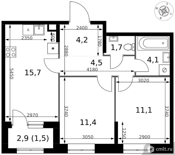 2-комнатная квартира 54,2 кв.м - ЖК "1-й Измайловский". Фото 1.