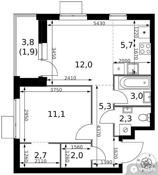 2-комнатная квартира 46 кв.м - ЖК "1-й Измайловский". Фото 1.