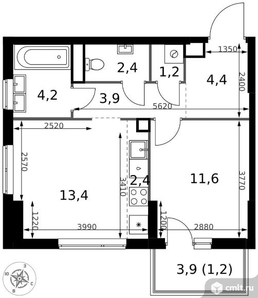 2-комнатная квартира 44,7 кв.м - ЖК "1-й Измайловский". Фото 1.