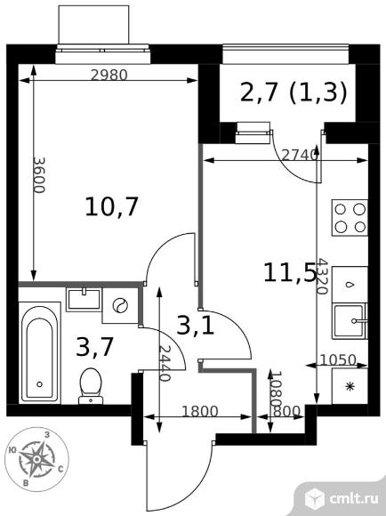 1-комнатная квартира 30,3 кв.м - ЖК "1-й Измайловский". Фото 1.