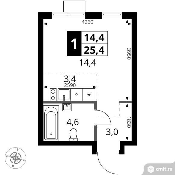 1-комнатная квартира 25,4 кв.м - ЖК "1-й Ясеневский". Фото 1.