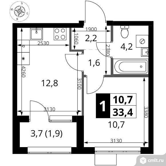 1-комнатная квартира 33,4 кв.м - ЖК "1-й Ясеневский"