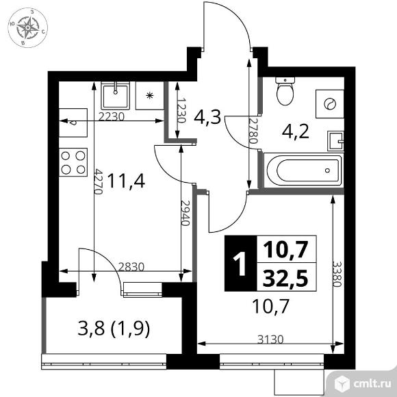 1-комнатная квартира 32,5 кв.м - ЖК "1-й Ясеневский". Фото 1.