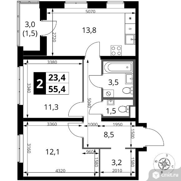 2-комнатная квартира 55,4 кв.м - ЖК "1-й Ясеневский". Фото 1.