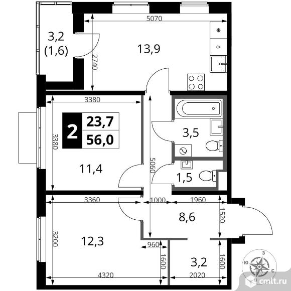 2-комнатная квартира 56 кв.м - ЖК "1-й Ясеневский". Фото 1.