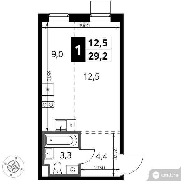 1-комнатная квартира 29,2 кв.м. Фото 1.