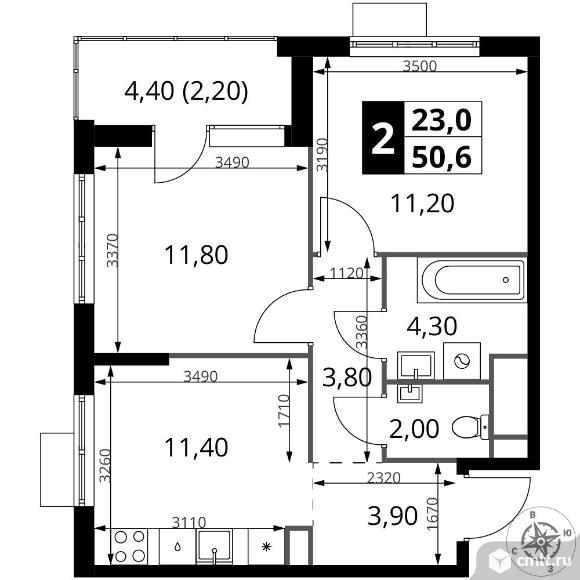 2-комнатная квартира 50,6 кв.м - ЖК "1-й Химкинский". Фото 1.