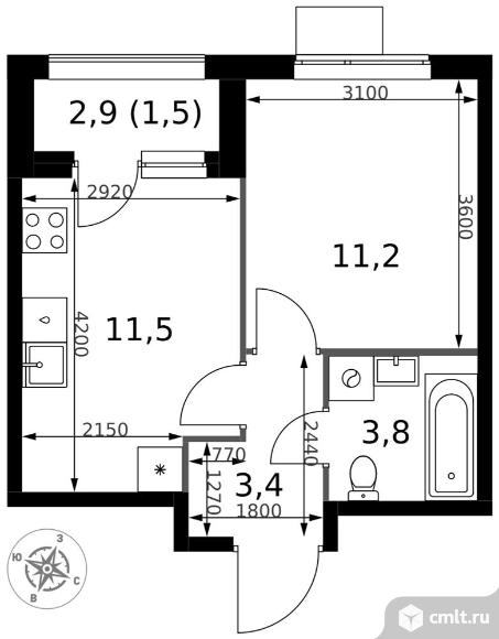 1-комнатная квартира 31,4 кв.м - ЖК "1-й Измайловский". Фото 1.