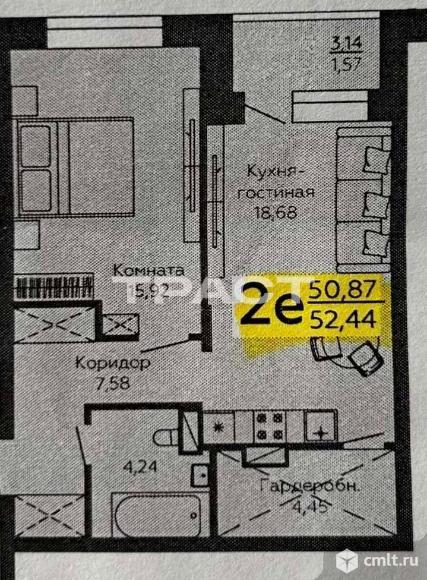 2-комнатная квартира 52,4 кв.м. Фото 2.