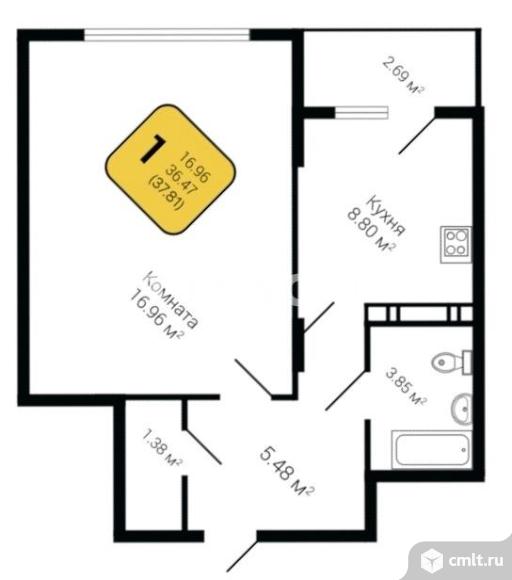 1-комнатная квартира 37,8 кв.м. Фото 3.