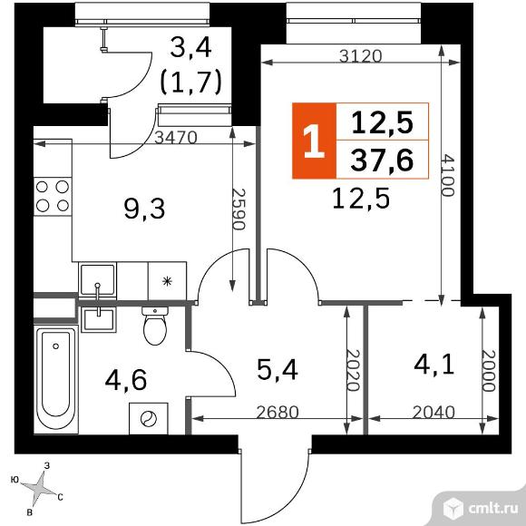 1-комнатная квартира 37,6 кв.м - ЖК "Sky Garden". Фото 1.
