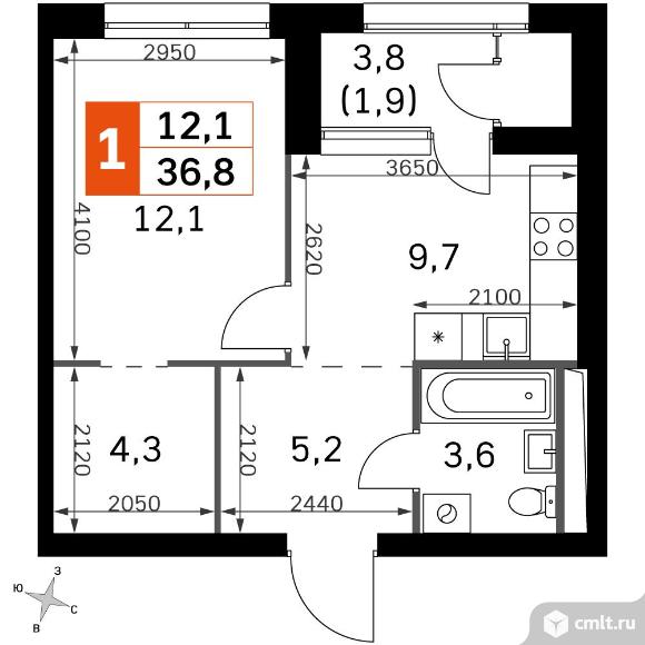 1-комнатная квартира 36,8 кв.м - ЖК "Sky Garden". Фото 1.