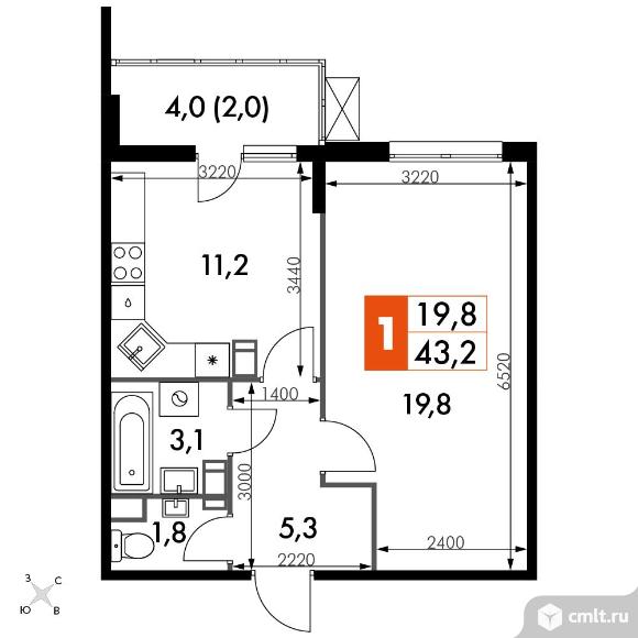 1-комнатная квартира 43 кв.м - ЖК «Олимп». Фото 1.