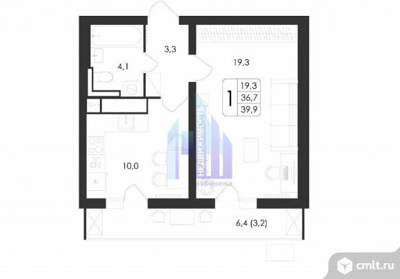 1-комнатная квартира 39,9 кв.м. Фото 9.