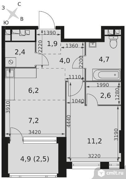 1-комнатная квартира 42,7 кв.м - ЖК "Роттердам". Фото 1.