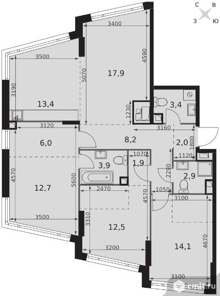 4-комнатная квартира 98,9 кв.м - ЖК "Роттердам". Фото 1.