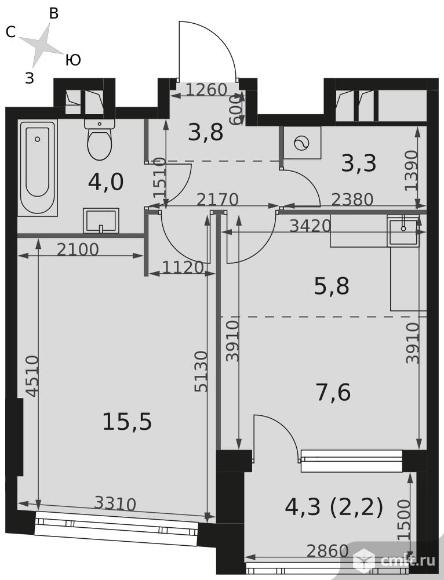 1-комнатная квартира 42,2 кв.м - ЖК "Роттердам". Фото 1.
