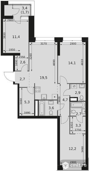 3-комнатная квартира 86,7 кв.м - ЖК "Sky Garden". Фото 1.