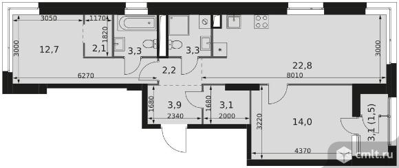 2-комнатная квартира 68,9 кв.м - ЖК "Sky Garden". Фото 1.