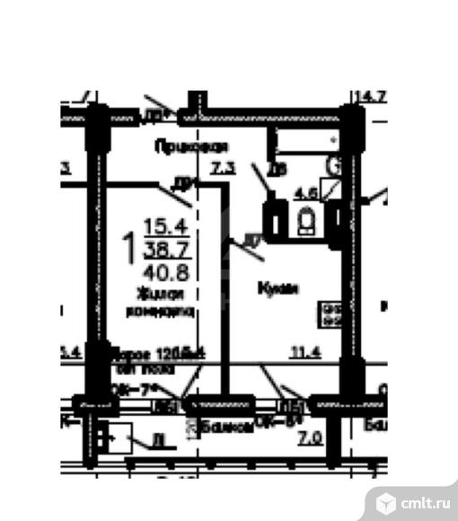 1-комнатная квартира 40,8 кв.м. Фото 16.