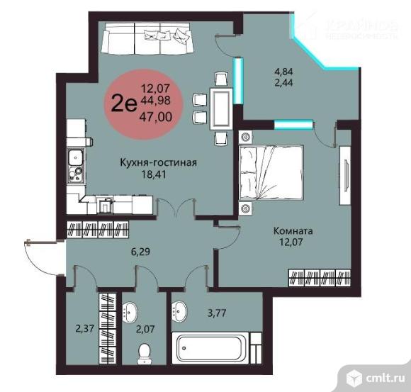 2-комнатная квартира 47,42 кв.м. Фото 1.