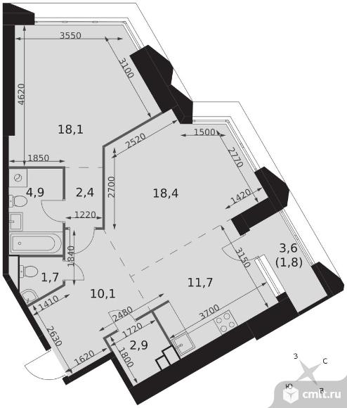 2-комнатная квартира 72 кв.м - ЖК "Архитектор". Фото 1.