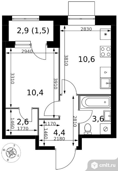 1-комнатная квартира 33,1 кв.м - ЖК "1-й Измайловский". Фото 1.
