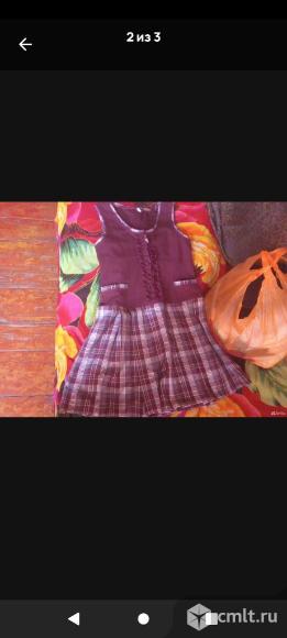 Школьный сарафан бордовый размер:140.. Фото 1.