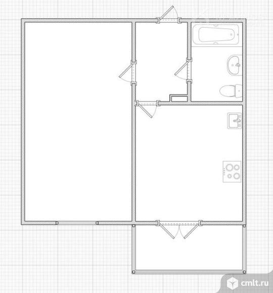 1-комнатная квартира 40,5 кв.м. Фото 1.