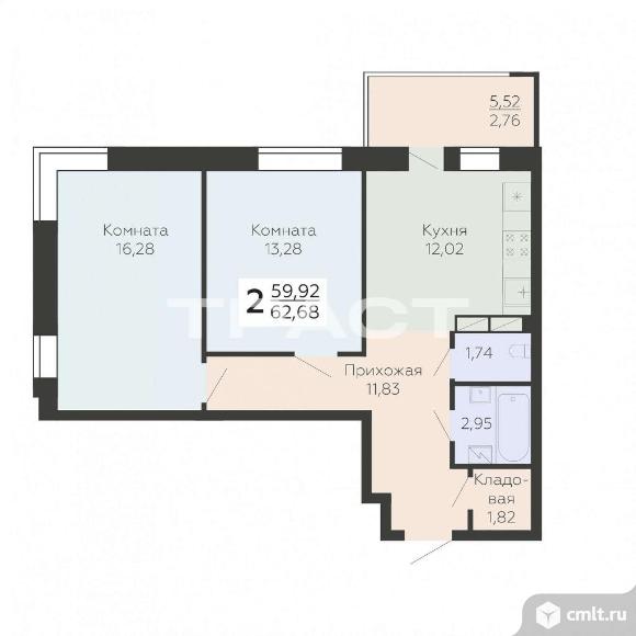 2-комнатная квартира 62,68 кв.м. Фото 1.