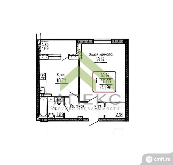 1-комнатная квартира 41,98 кв.м. Фото 13.