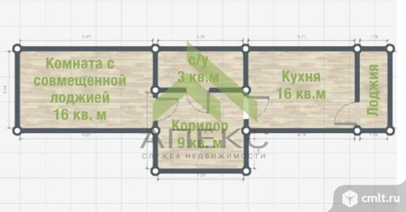1-комнатная квартира 43,3 кв.м. Фото 13.