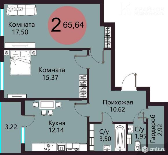 2-комнатная квартира 65,64 кв.м. Фото 1.