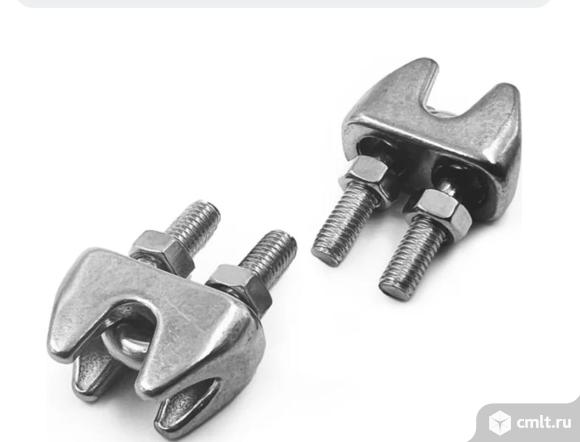 Нержавеющий зажим, для троса (2мм) с двумя гайками. Фото 1.