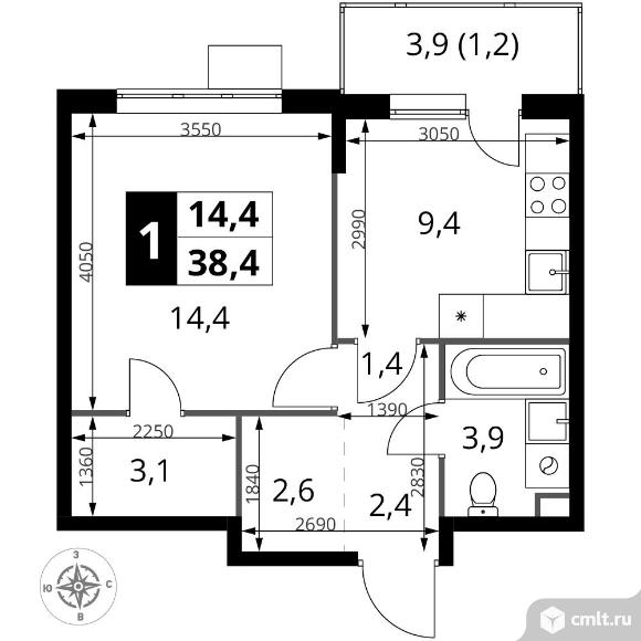 1-комнатная квартира 38,4 кв.м - ЖК "1-й Шереметьевский". Фото 1.