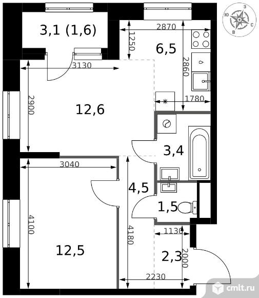 2-комнатная квартира 44,9 кв.м - ЖК "1-й Измайловский". Фото 1.