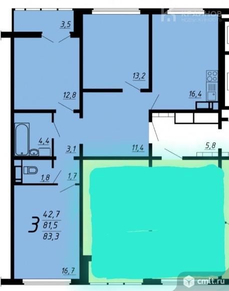 3-комнатная квартира 83,3 кв.м. Фото 1.