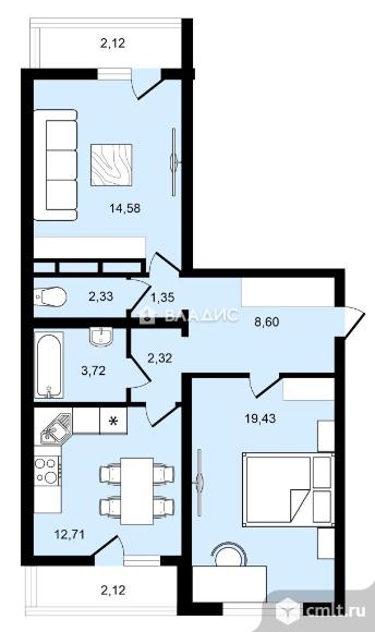 2-комнатная квартира 69,3 кв.м. Фото 1.