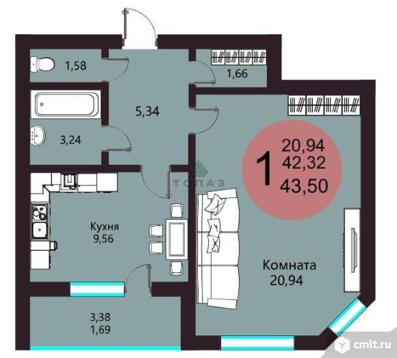 1-комнатная квартира 42 кв.м. Фото 2.