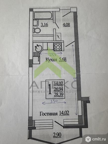 1-комнатная квартира 27,5 кв.м. Фото 14.
