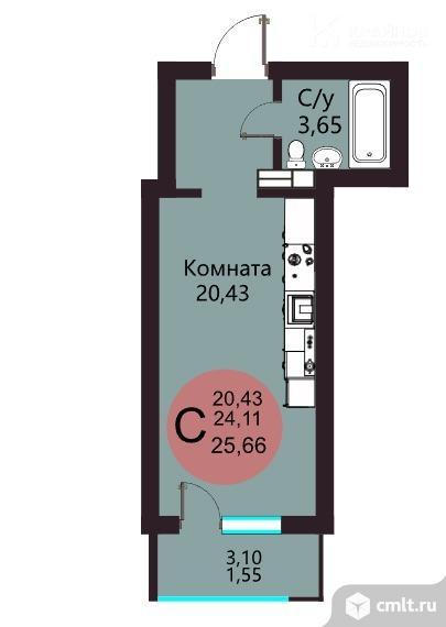1-комнатная квартира 25,66 кв.м